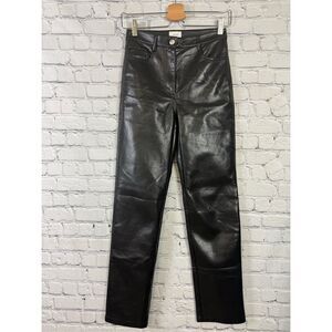Aritzia Wilfred Melina Vegan Leather Pants Straight Leg Black Women Size 0